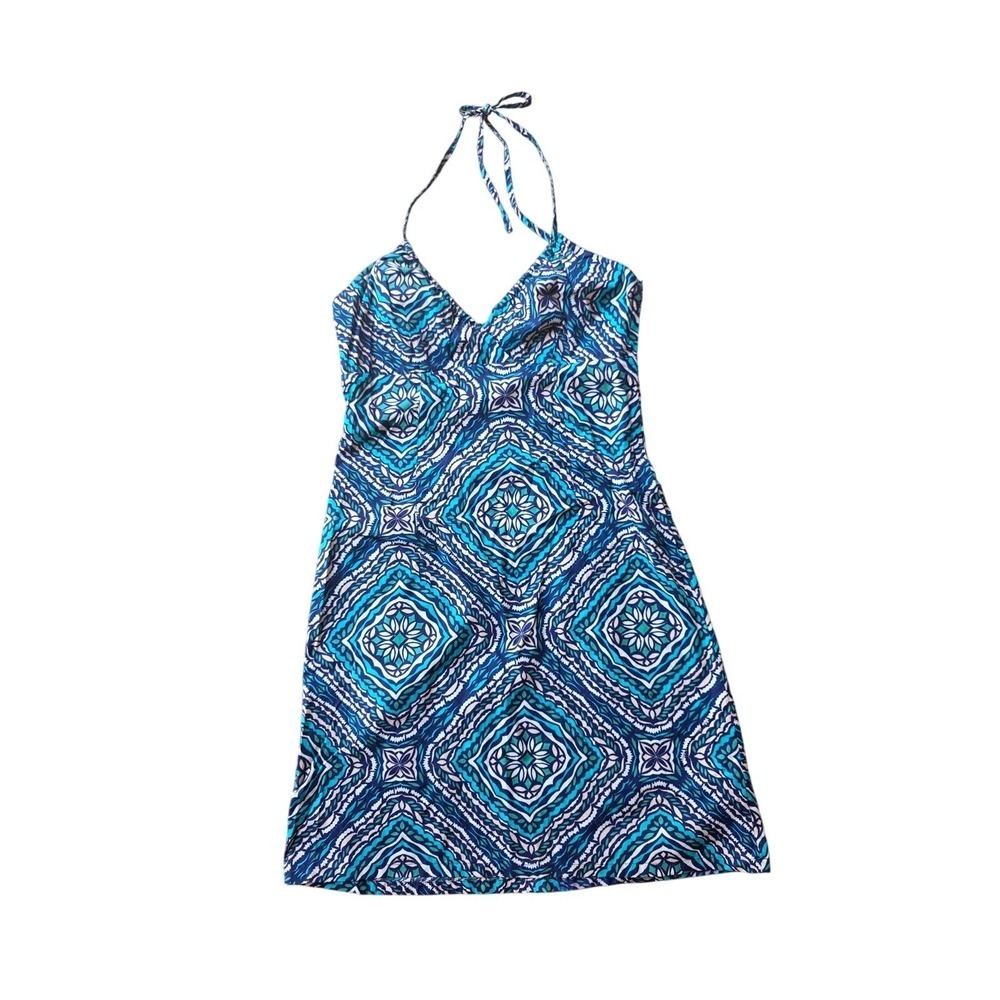 H&M Halter Mini Dress 10 Womens Sleeveless Blue Multicolor Geometric Print